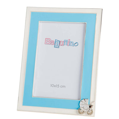 Bagutta Portafoto Silver Plated con Passeggino Azzurro per Foto 10x15 cm