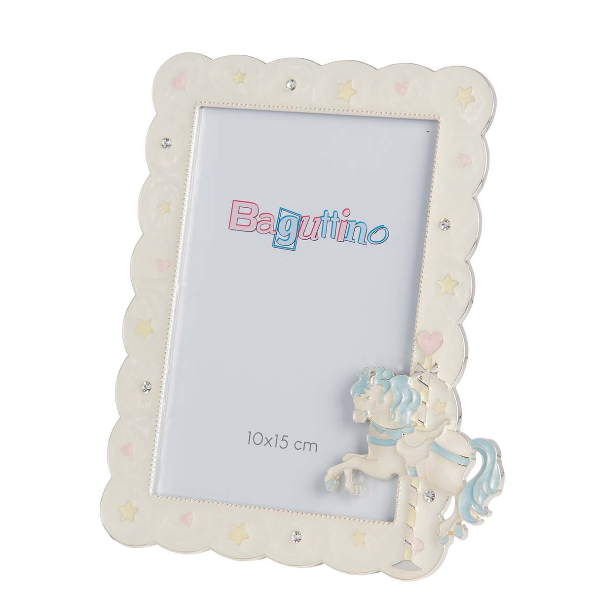 Bagutta Portafoto Silver Plated con Cavallino Azzurro per Foto 10x15 cm