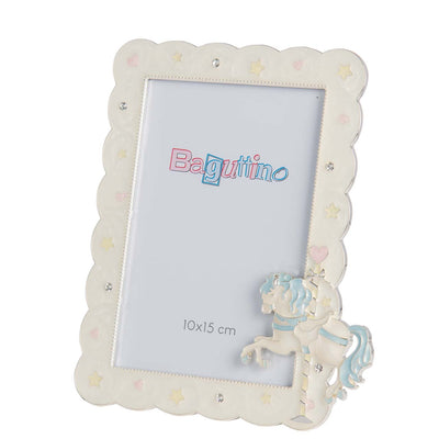 Bagutta Portafoto Silver Plated con Cavallino Azzurro per Foto 10x15 cm
