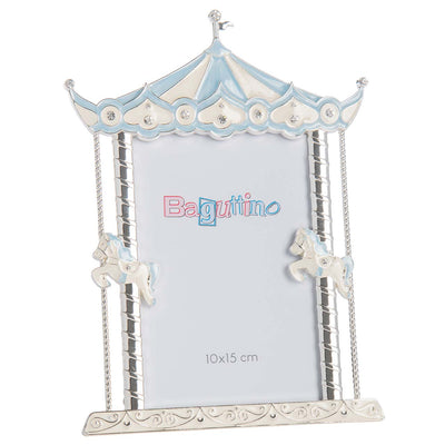 Bagutta Portafoto Silver Plated a Teatro con Cavallini Azzurri per Foto 10x15 cm