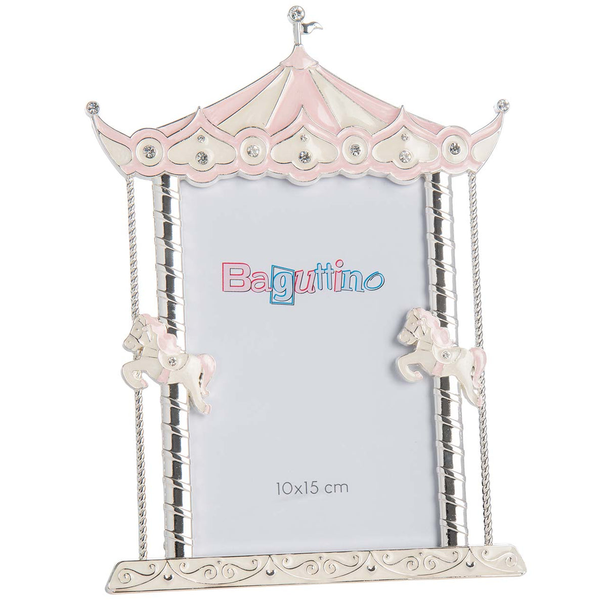 Bagutta Portafoto Silver Plated a Teatro con Cavallini Rosa per Foto 10x15 cm