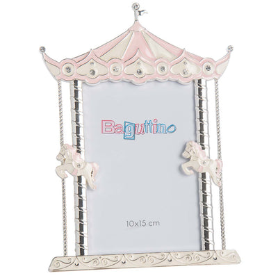 Bagutta Portafoto Silver Plated a Teatro con Cavallini Rosa per Foto 10x15 cm