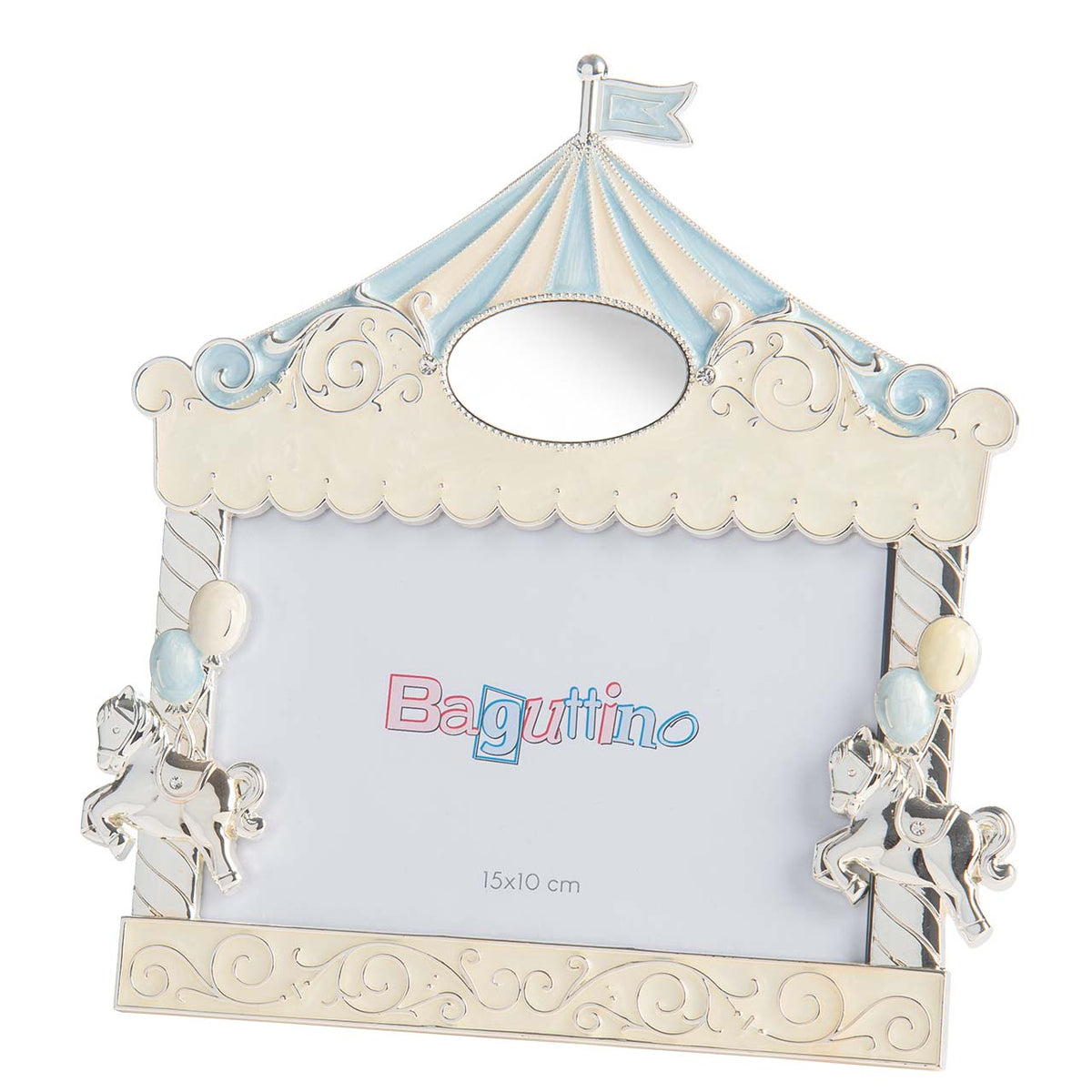 Bagutta Portafoto Circo con Cavallini e Palloncini Azzurro per Foto 10x15 cm