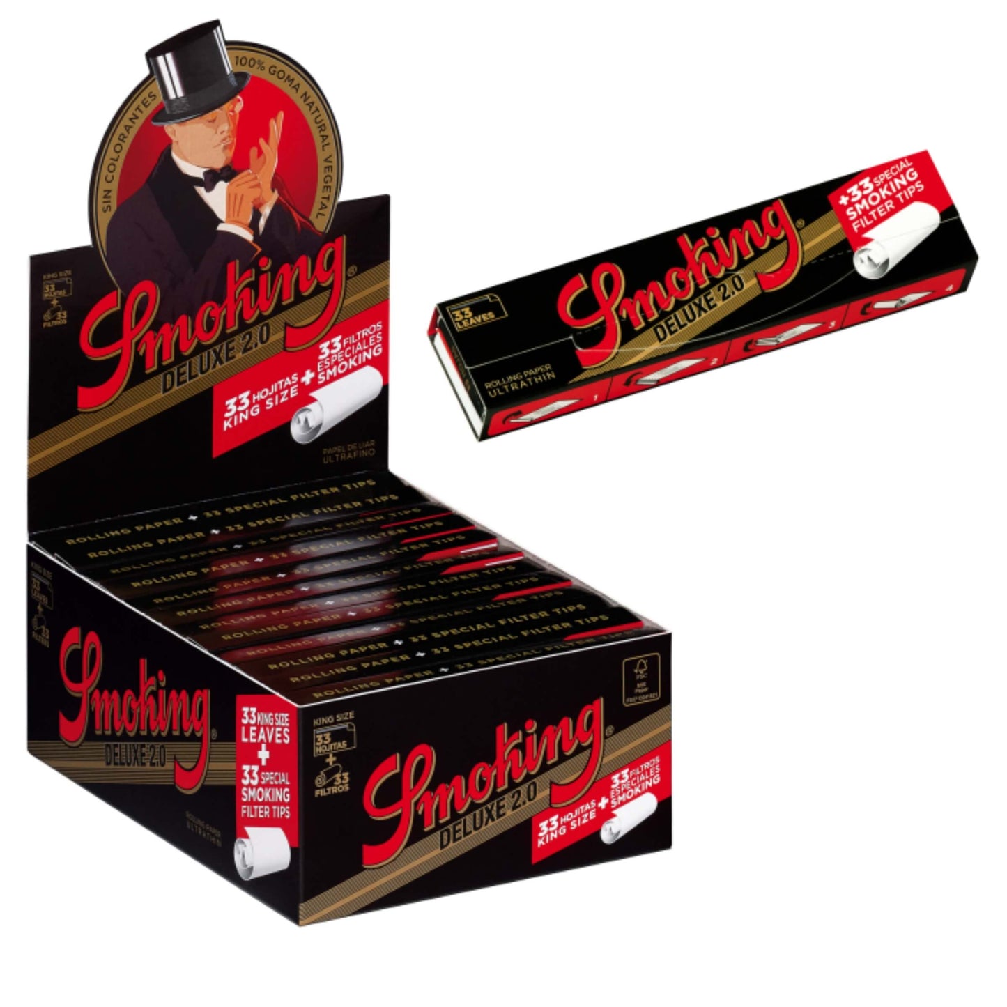 Cartine Smoking KS De Luxe 13g/m² con 33 filtri cartone per libretto - 24 libretti