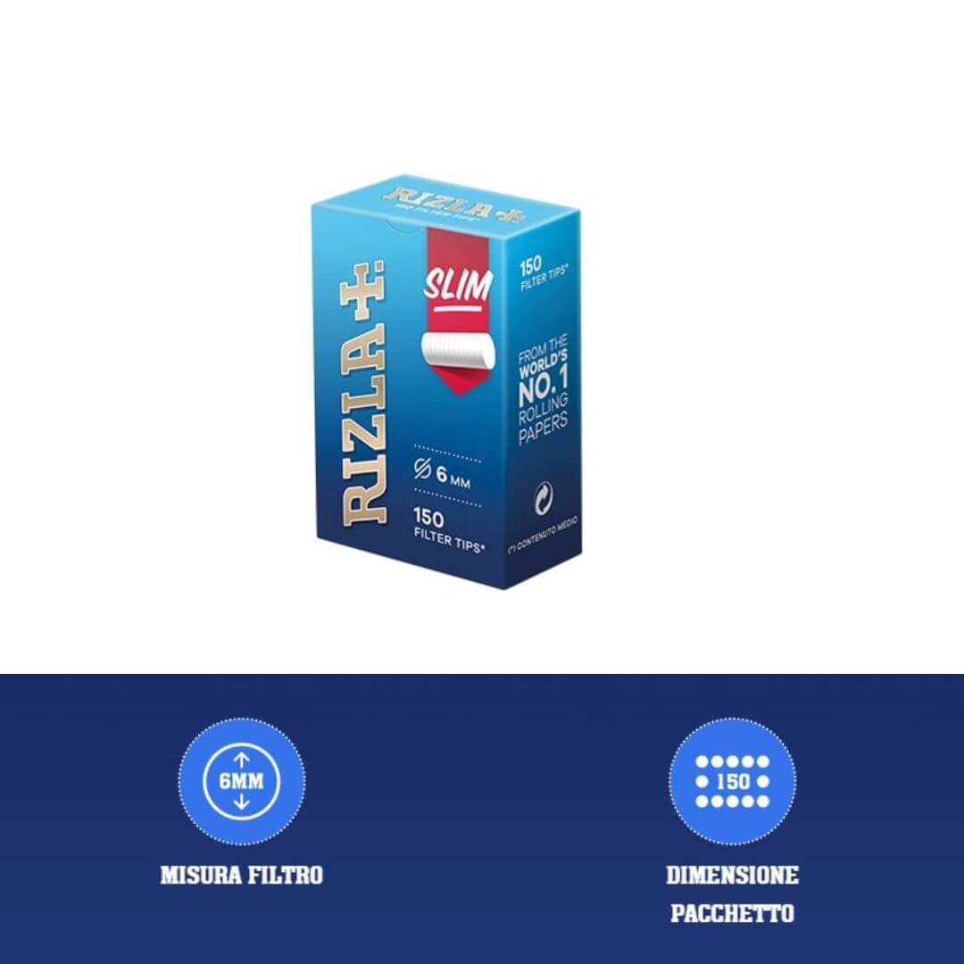 Filtri Rizla Slim 6x15mm ruvidi, confezione 10 astucci da 150 filtri