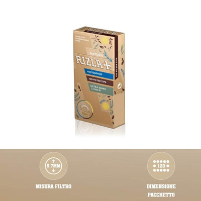 Filtri Rizla Ultraslim Natura 5,5x14mm ruvidi biodegradabili, confezione 20 pezzi