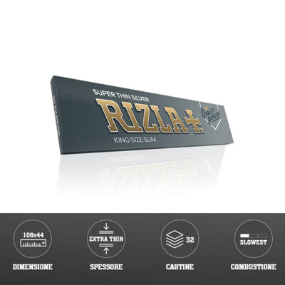 Cartine Rizla Argento KS Slim 108x44mm, 50 libretti da 32 fogli