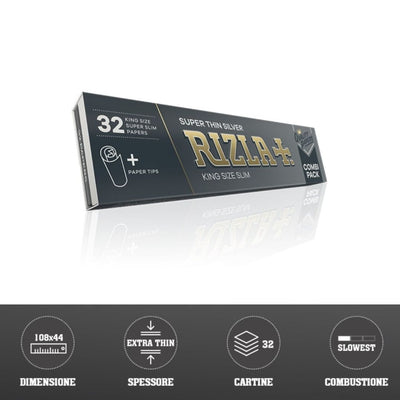 Cartine Rizla Argento KS Slim 108x44mm 13,5g/m² Type B con filtri - 24 libretti