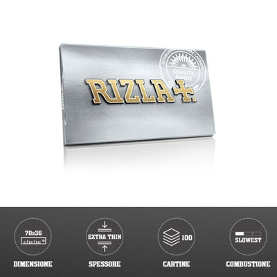 Cartine Rizla Argento Corte Doppie 70x36mm, 50 libretti da 100 fogli ciascuno