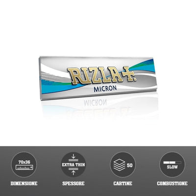 Cartine Rizla Micron Corte 70x36mm 12,5 g/m², 50 libretti da 50 fogli