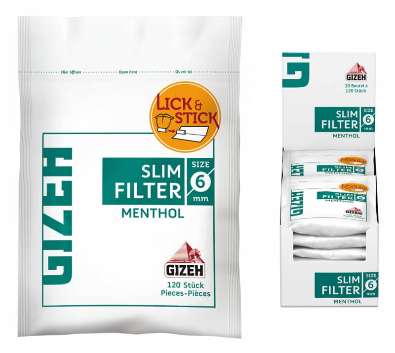 Gizeh Mentolo Filtri Slim 6 mm in Busta 10 Confezioni da 120 Pezzi