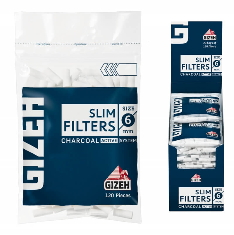 Filtri Gizeh Charcoal ai carboni attivi 6mm - busta da 120 filtri