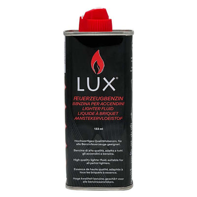Benzina per accendini Lux 133 ml, flacone metallo con tappo sicurezza, formula raffinata senza residui