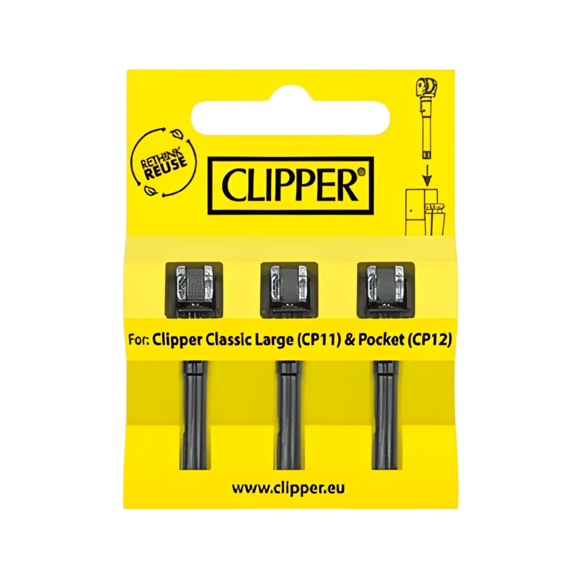 Blister 3 corpi di ricambio con pietrine Clipper Large per accendini a pietrina