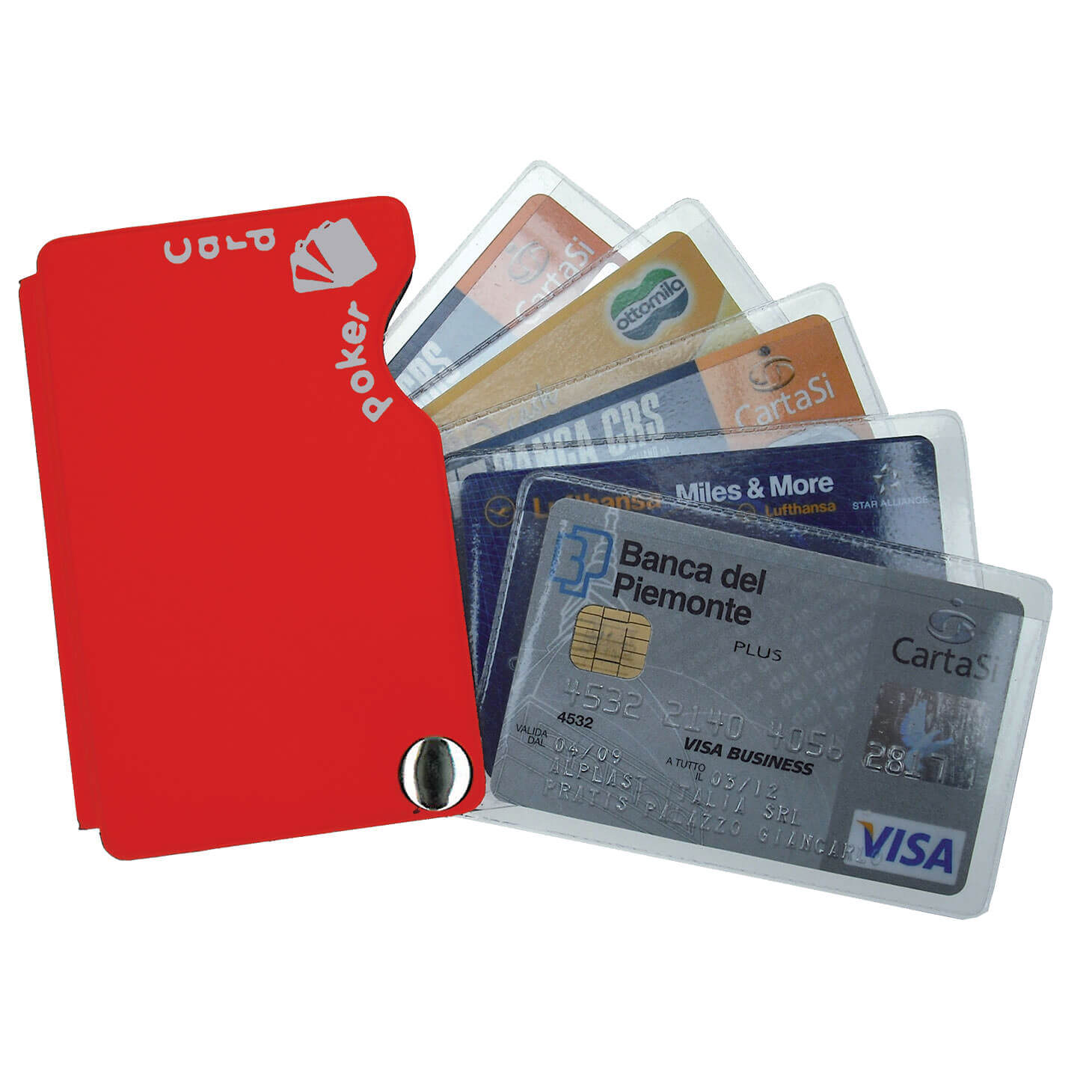 Portacard Pokercard 905, 5 scomparti a ventaglio in PVC gommato colorato con rivetto metallico