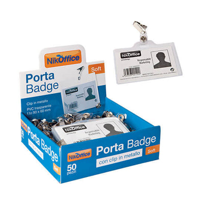 PORTA BADGE IN PVC CRISTAL CON PINZETTA METALLO