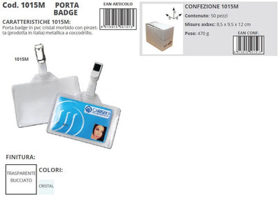 1015M PORTA BADGE IN PVC CRISTAL CON PINZETTA METALLO
