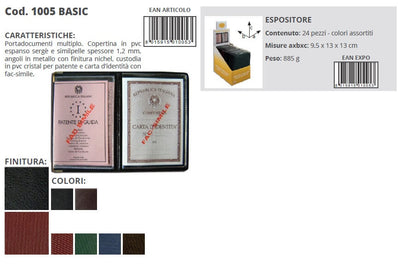 Portadocumenti Alplast Basic in PVC colorato con scomparti per patente e carta identità