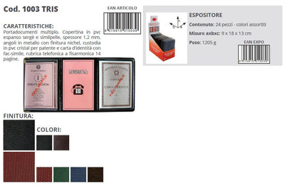 Portadocumenti Alplast Tris in PVC sergè e similpelle con scomparti per patente, CIE e rubrica