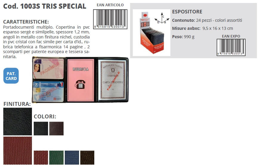 Portadocumenti Alplast Tris Special in PVC sergè per patente, tessera sanitaria e carta identità