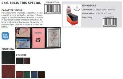 Portadocumenti Alplast Tris Special in PVC sergè per patente, tessera sanitaria e carta identità