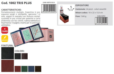 1002  TRIS PLUS - PORTA PATENTE, CARTA D'IDENTITA',  RUBRICA E 4 CARD