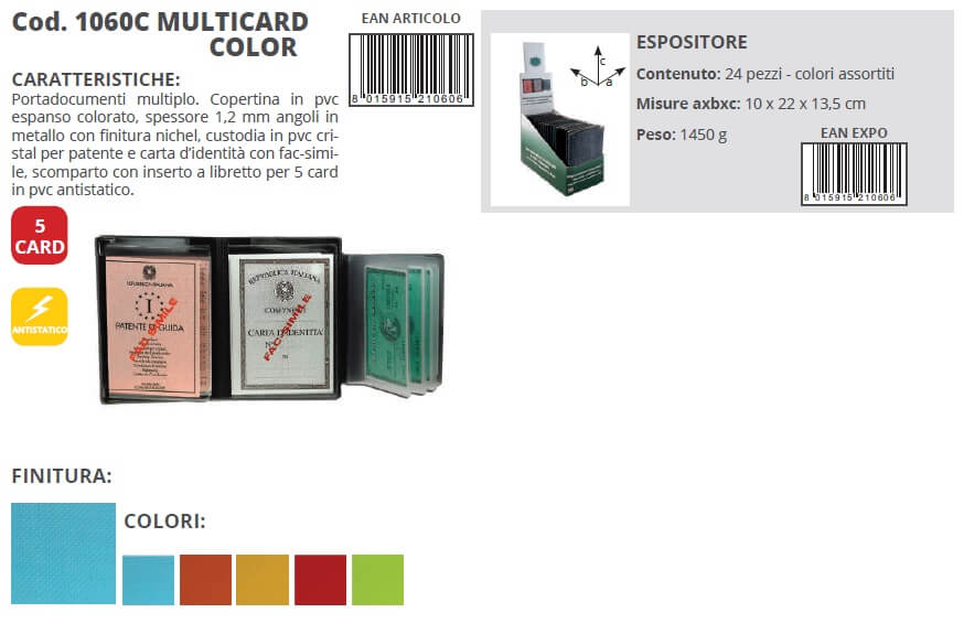 Portadocumenti Alplast Multicard Color 1060C in PVC colorato con scomparti per patente e card
