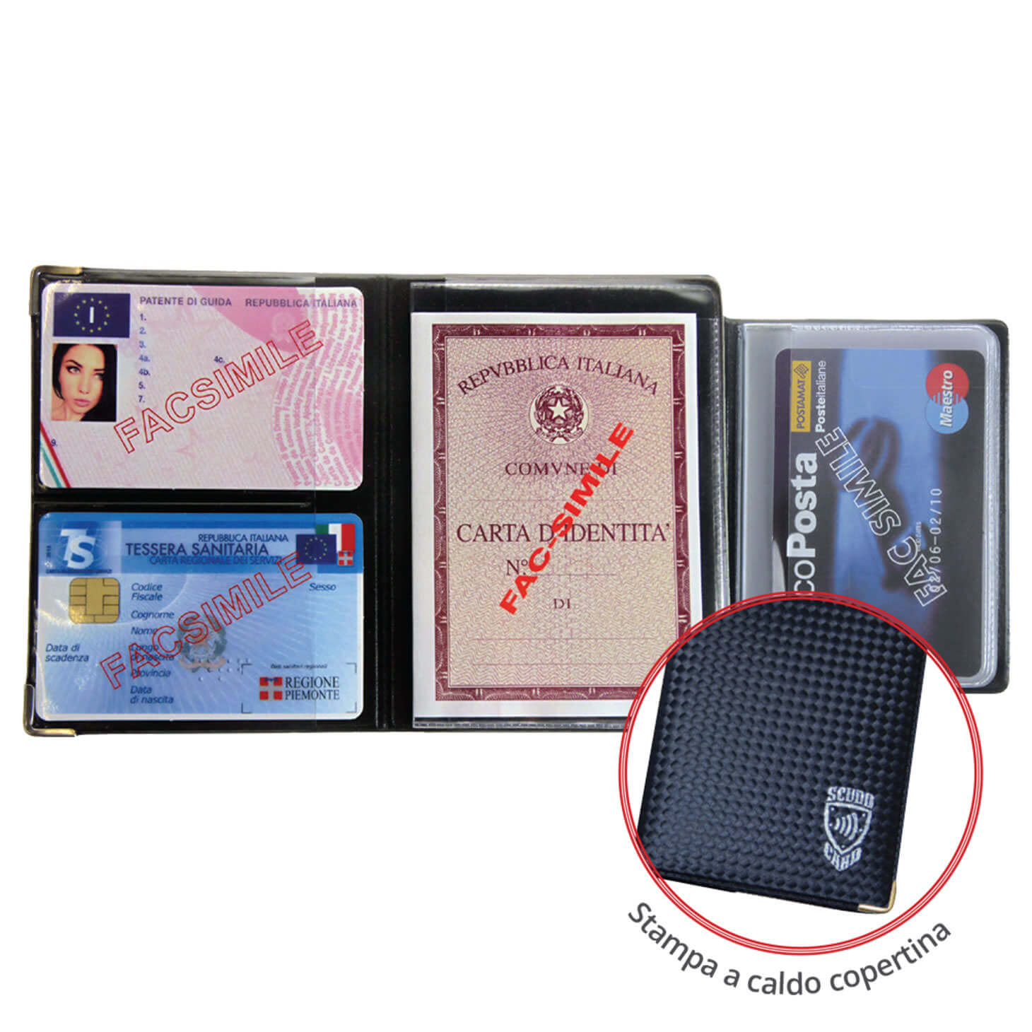 Portadocumenti Alplast Multicard Scudo Carbon 1060SCF in PVC fibra di carbonio con protezione RFID