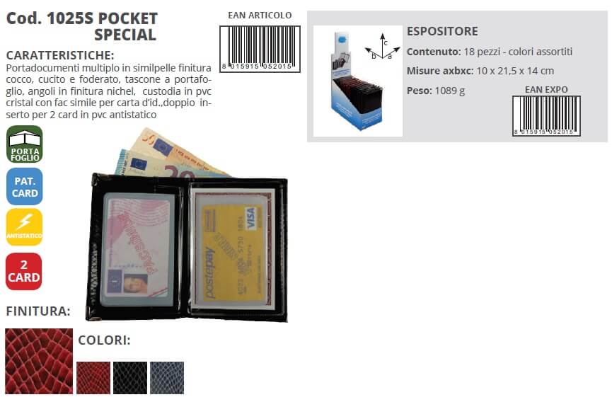 1025S  POCKET SPECIAL SIMILPELLE - P.TA PATENTE / CARTA D'IDENTITA' / 4 CARD / TASCONE