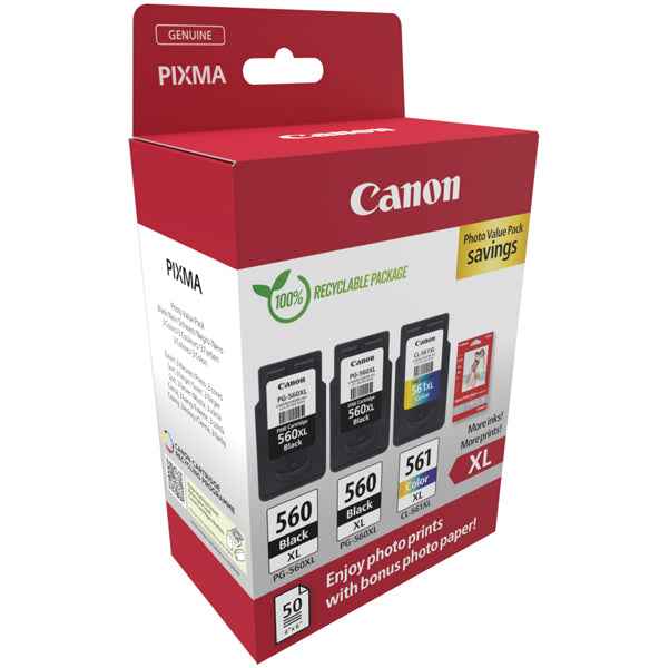 Canon - Cartuccia Ink PG-560XLx2/CL-561XL - con Confezione fogli - 3712C012