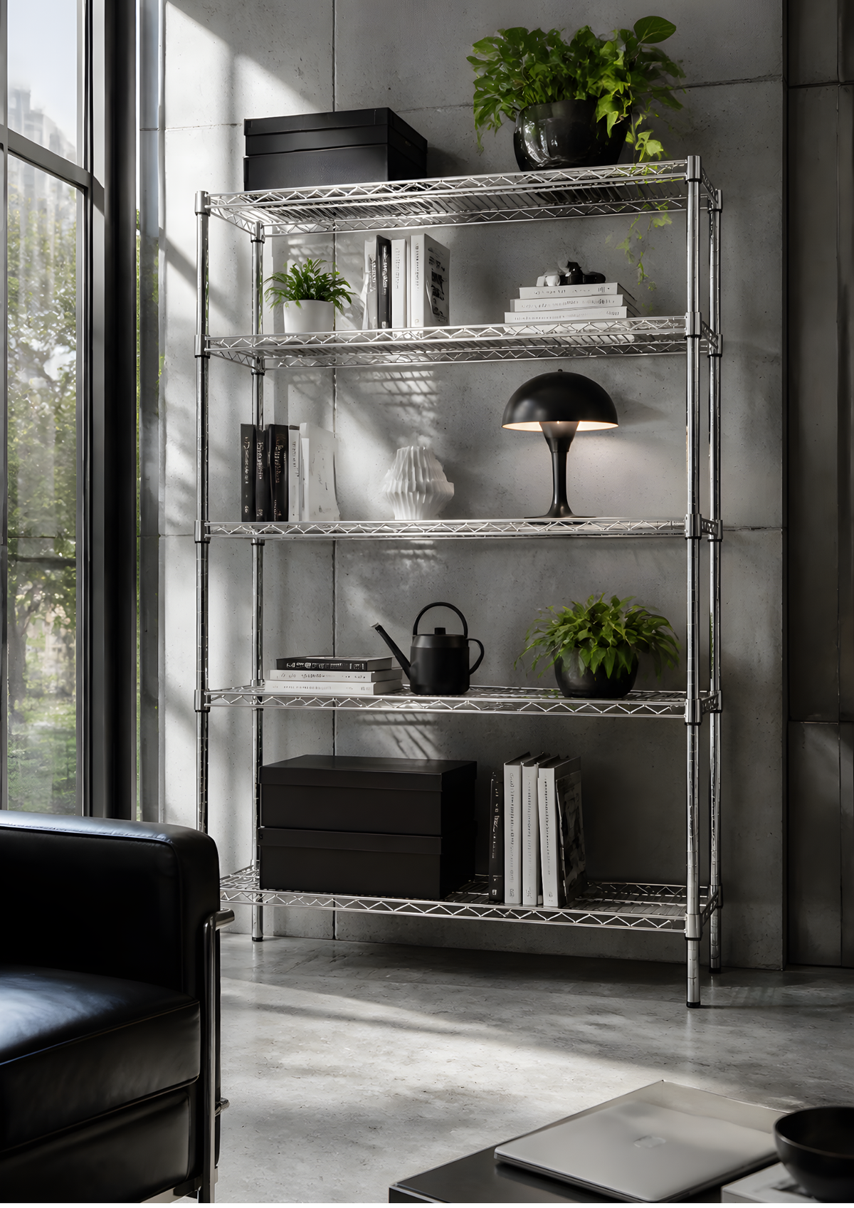 Metallika Scaffale Modulare in Acciaio Cromato 122 × 45 × H 182 cm, 5 Ripiani