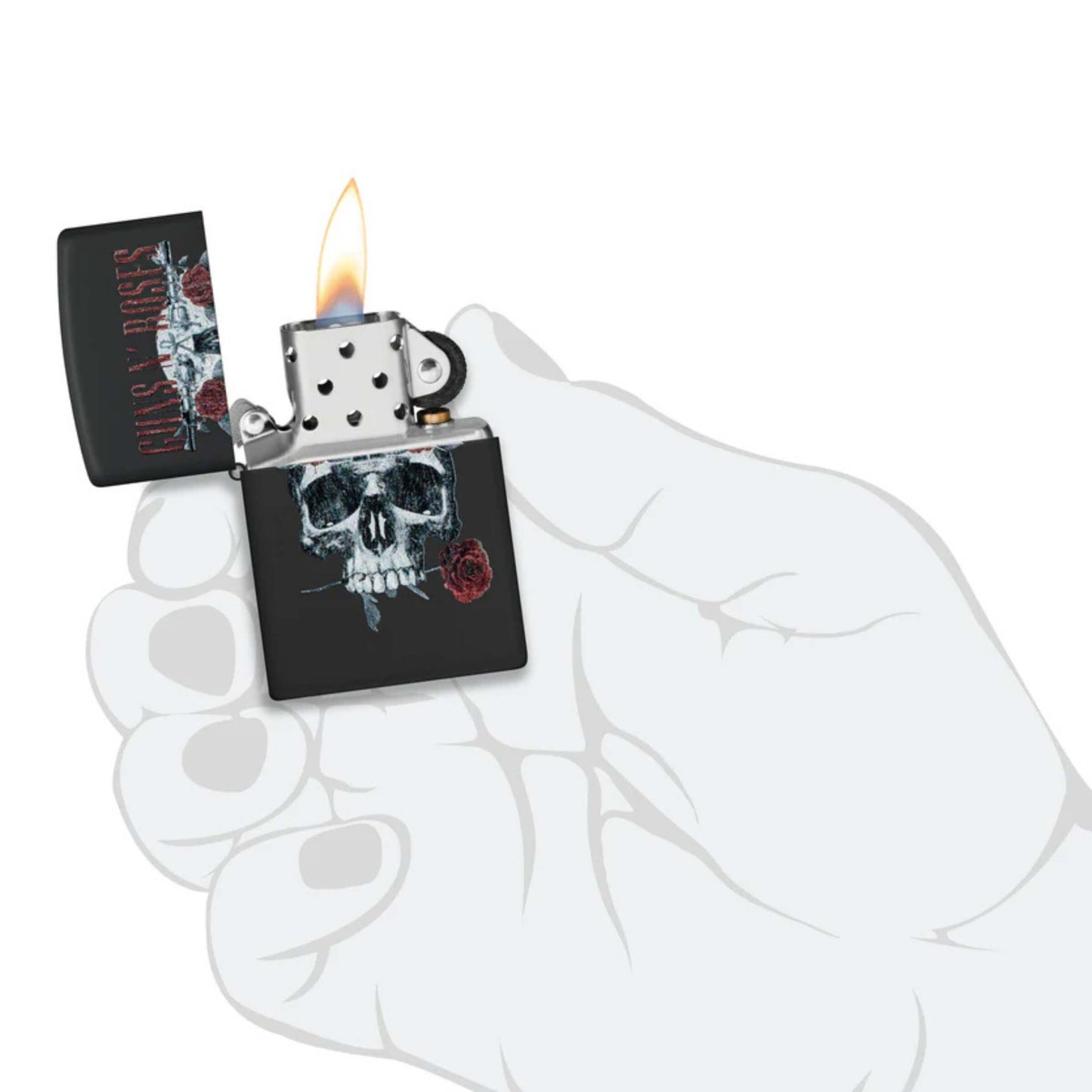 Zippo Guns N' Roses Flower Skull Accendino Antivento Black Matte