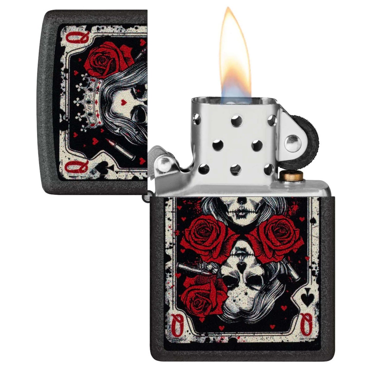 Zippo Skull Queen Card Accendino Antivento Black Crackle