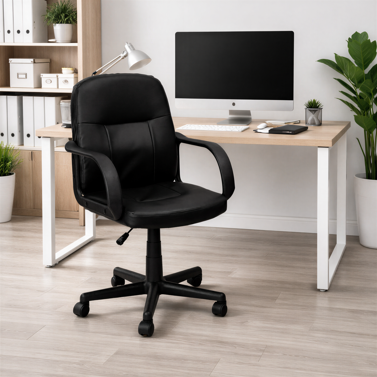 Powerlan Clio Sedia da Ufficio in Ecopelle PVC Nera con Braccioli