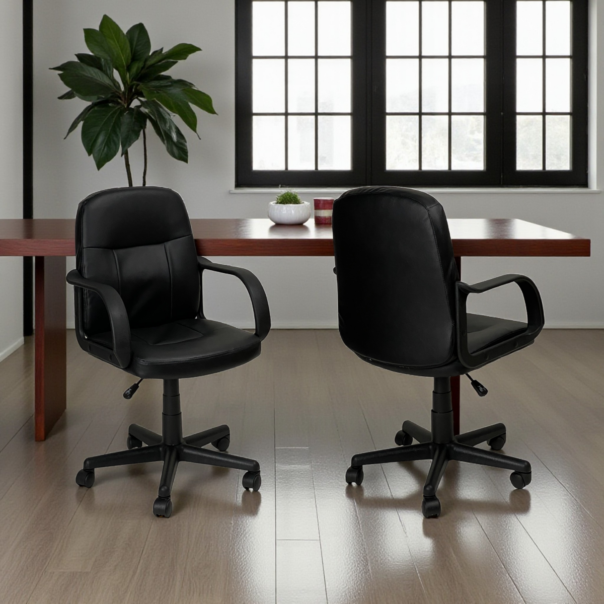 Powerlan Clio Sedia da Ufficio in Ecopelle PVC Nera con Braccioli