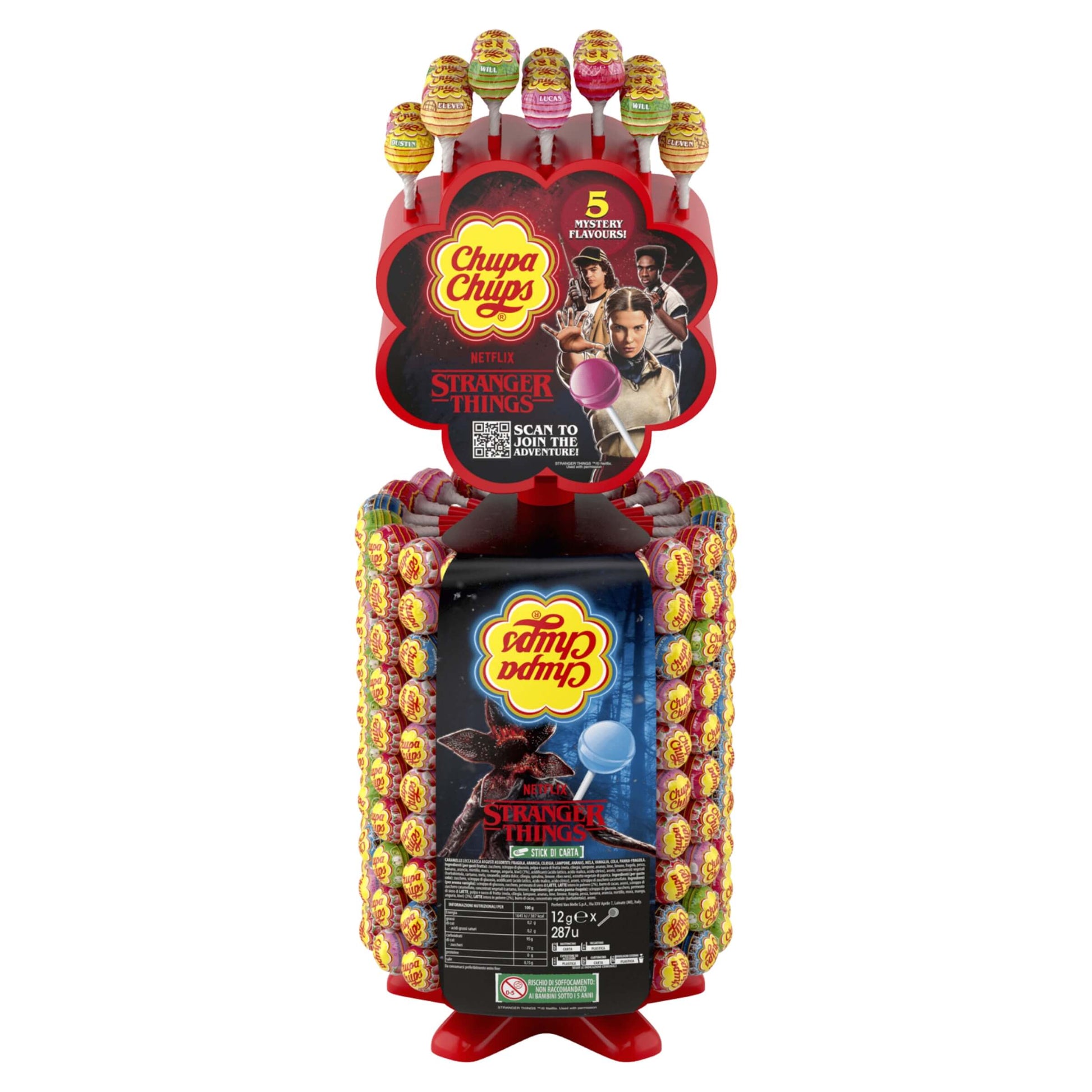 Espositore girevole Chupa Chups Stranger Things Limited Edition 287 lecca-lecca grafica ufficiale