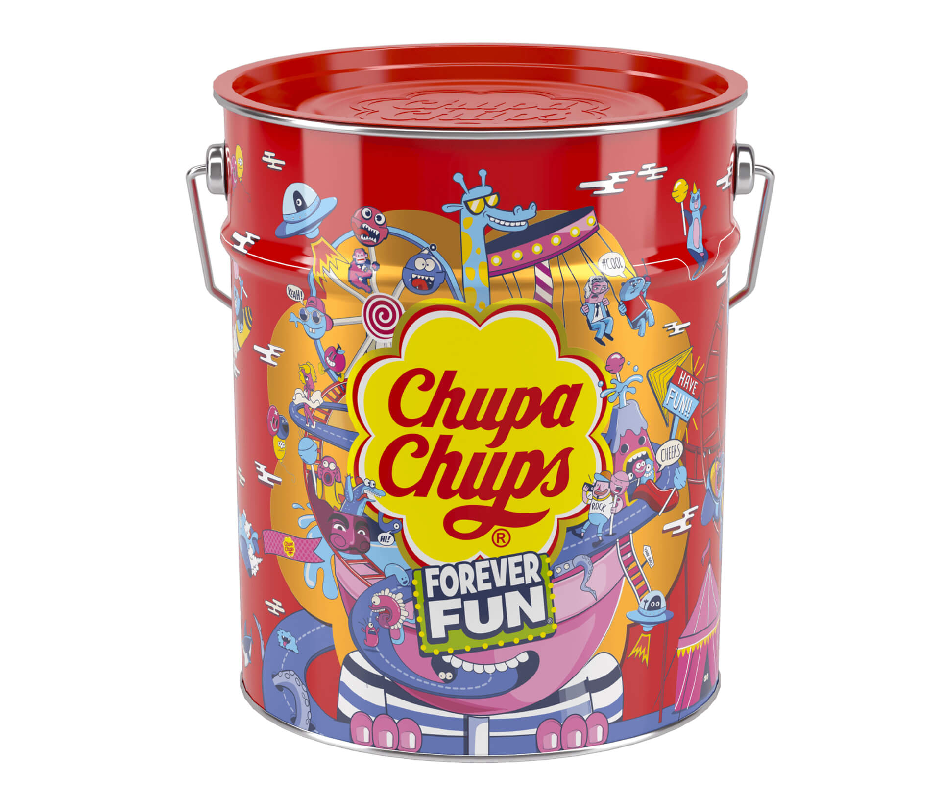 Latta decorativa Chupa Chups con 150 lecca-lecca assortiti gusti frutta e cremosi