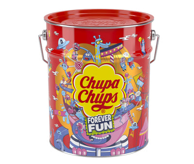 Latta decorativa Chupa Chups con 150 lecca-lecca assortiti gusti frutta e cremosi