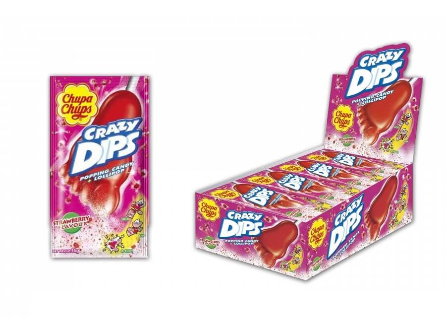 Chupa Chups Crazy Dips 24 pezzi lecca-lecca fragola con caramelle frizzanti