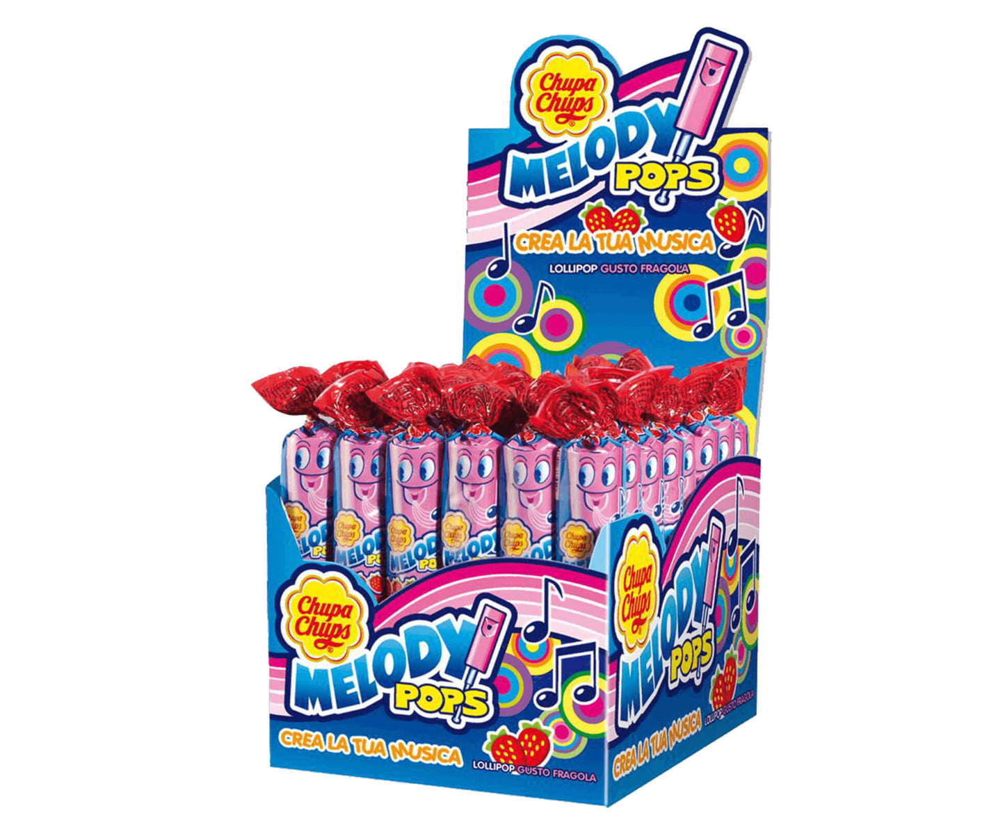 Chupa Chups Melody Pops lecca-lecca fragola con fischietto incorporato confezione 48 pezzi