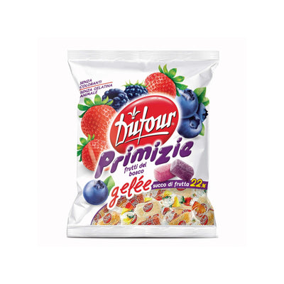 Busta da 90 g gelatine Primizie Dufour ai frutti del bosco con 22% succo di frutta da concentrato