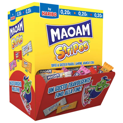 Haribo Maoam Display Stripes Caramelle Toffee Frutta e Cola 7 gr (100PZ)