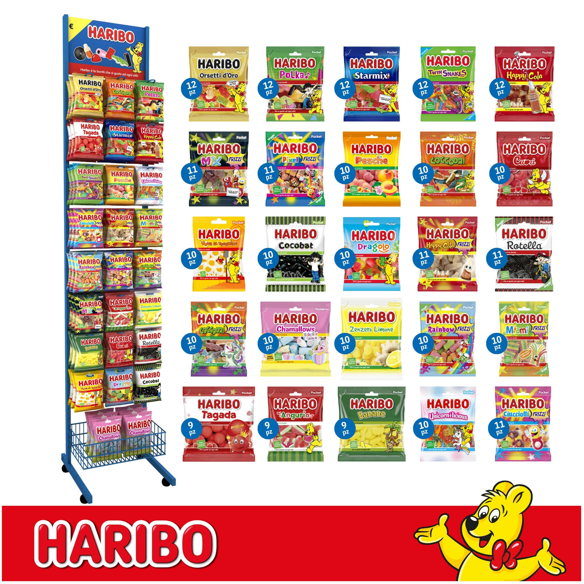 Haribo Espositore in Metallo da Terra Caraibi da 14 Ganci e 262 Buste da 80 gr