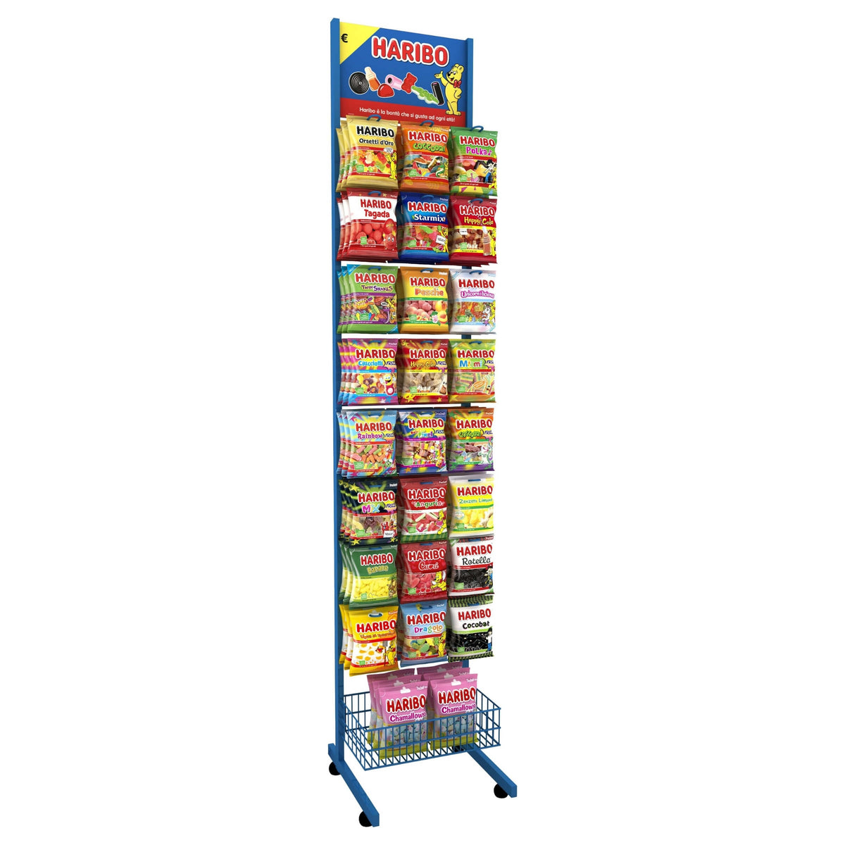 Haribo Espositore in Metallo da Terra Caraibi da 14 Ganci e 262 Buste da 80 gr