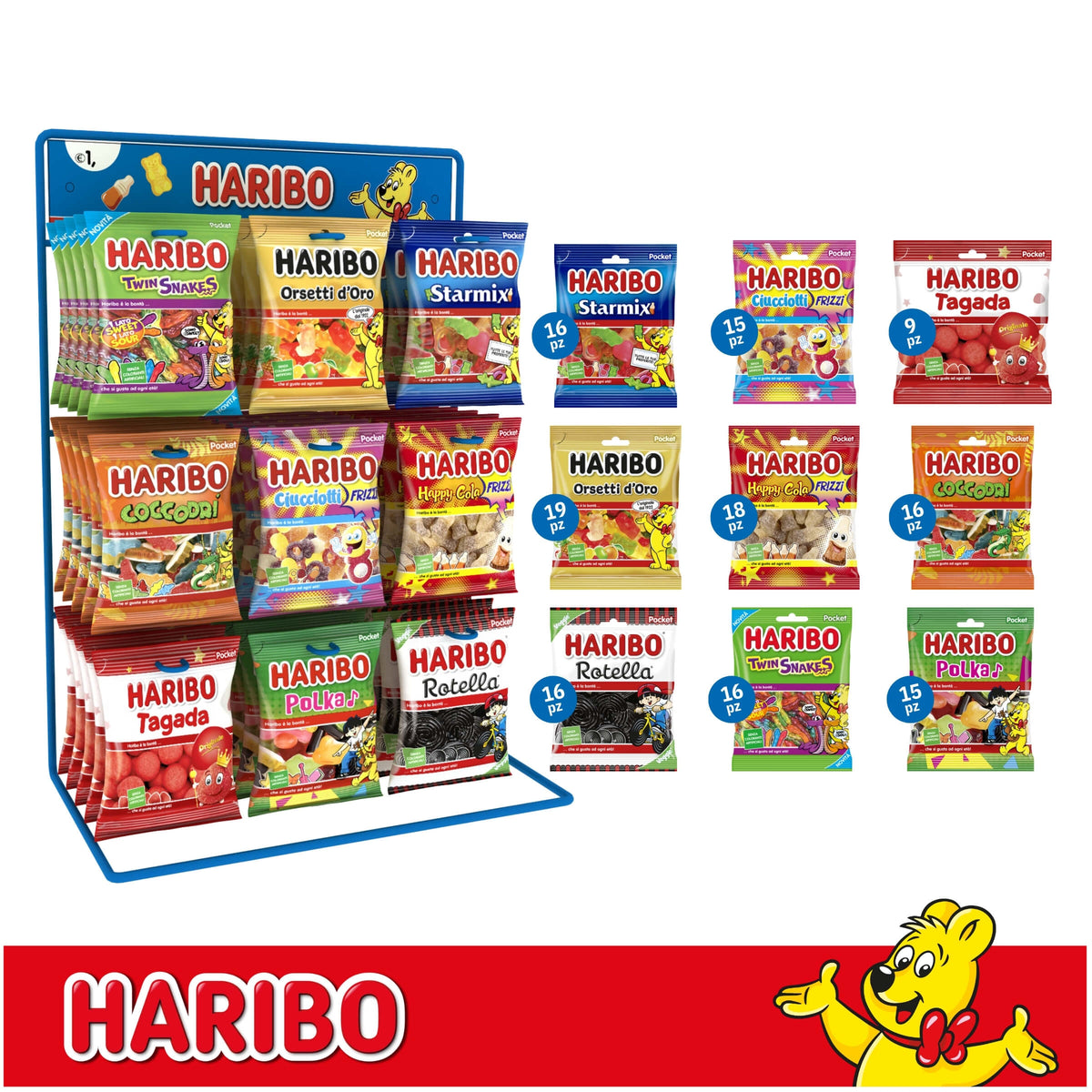 Haribo Espositore in Metallo da Banco Baby Caraibi 140 Buste da 80 gr