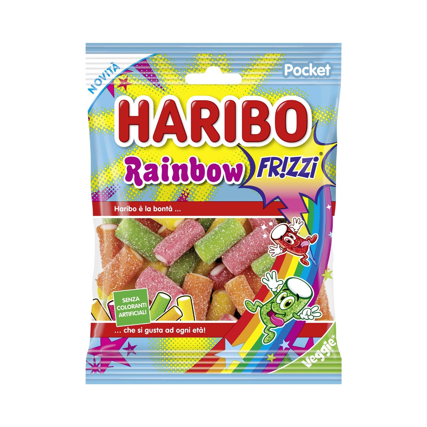 Haribo Rainbow Frizzi 80g bastoncini gommati frizzanti aromi naturali