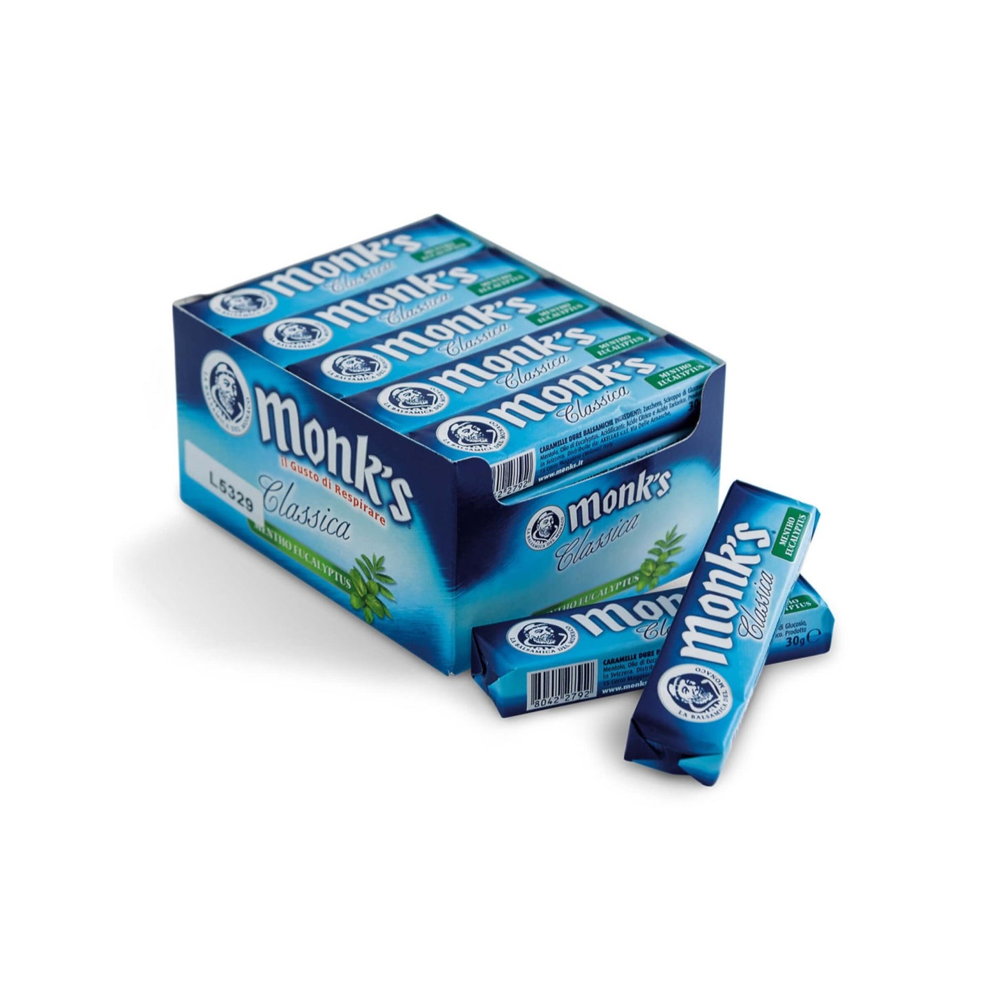 Caramelle Monk's Classica Mentho Eucalyptus stick 30g gusto menta e eucalipto