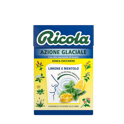 Caramelle Ricola Azione Glaciale Limone astuccio 20pz - senza zucchero, stevia, senza glutine