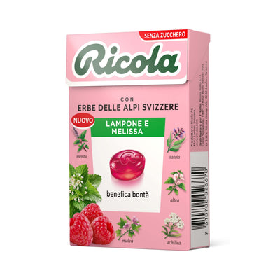 Caramelle Ricola Lampone e Melissa astuccio 20pz - senza zucchero, prodotte in Svizzera