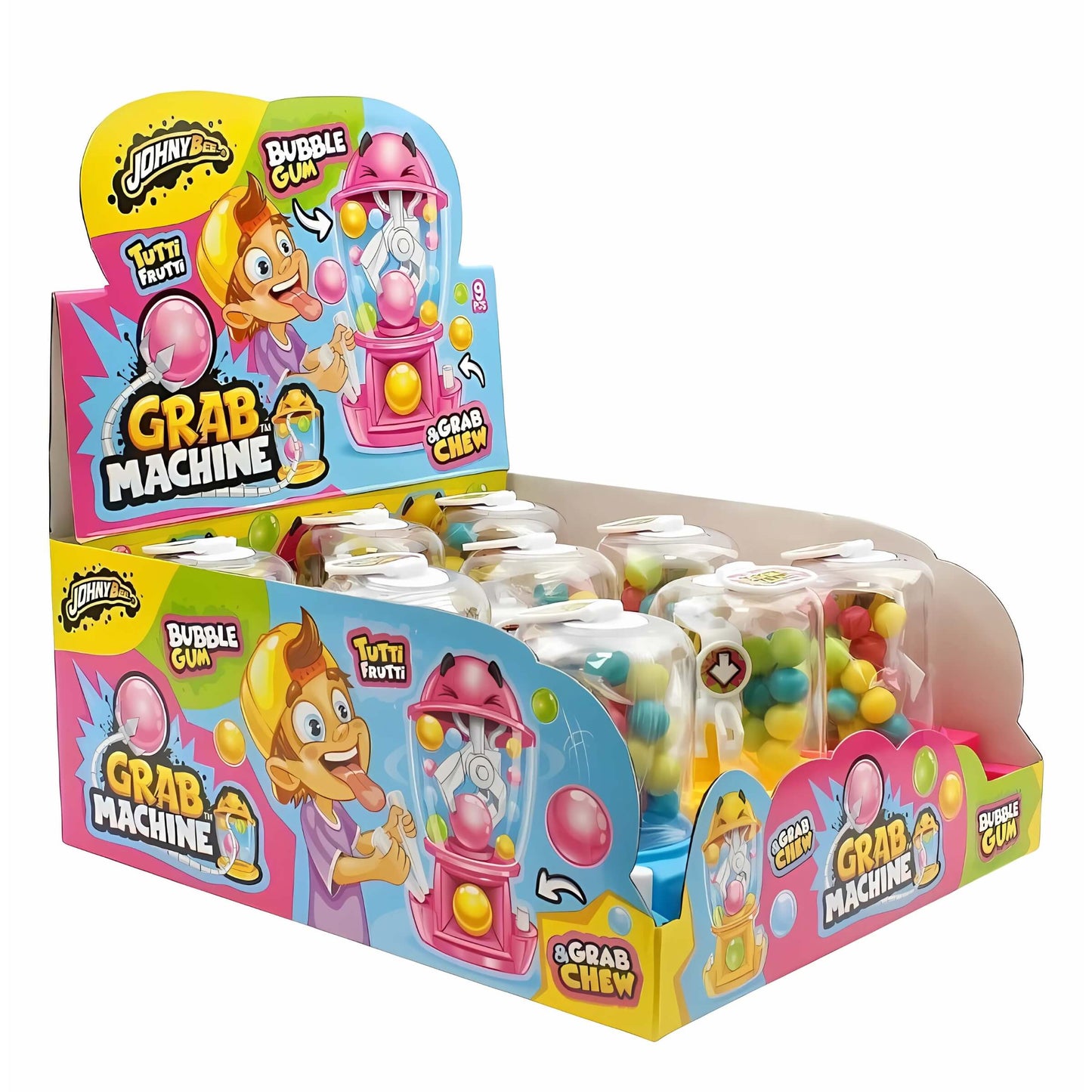 Johny Bee Grab Machine 15g con Bubble Gum Tutti i Frutti (9PZ)